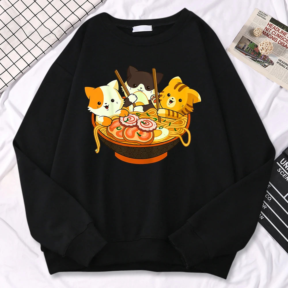 Cats Eating Ramen Noodles Sweatshirt